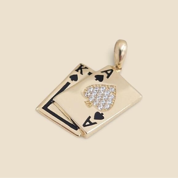 14k Solid Yellow Gold Ace & King Pendant | Playing Card charm | Birthday Gift | - Picture 6 of 6